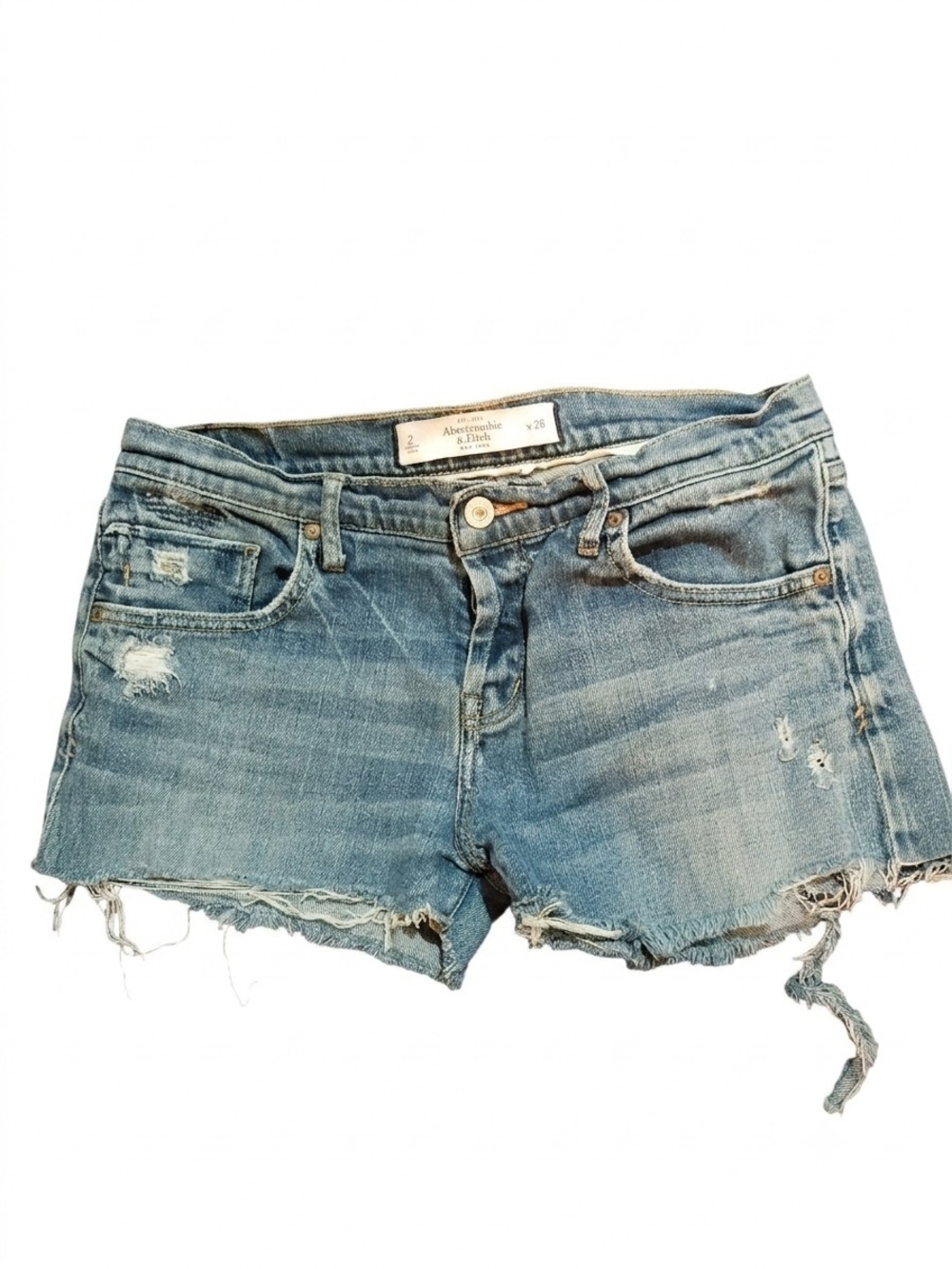 Abercrombie & Fitch Light Wash Distressed Denim Shorts - Blue